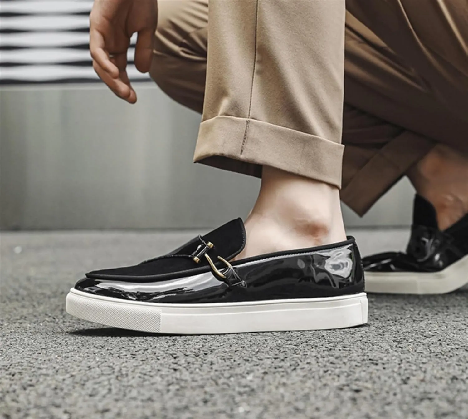 Men's Fashion Suede Leather Slip On Penny Loafers Casual Driving Shoes Flat Fashion Dress Sneakers Comfortable Round Toe Breathable Formal Shoes for Wedding Business