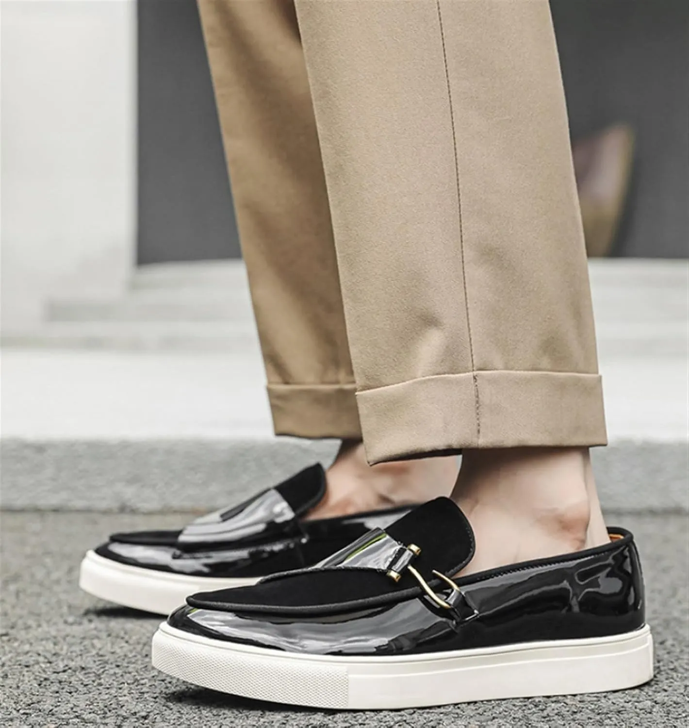 Men's Fashion Suede Leather Slip On Penny Loafers Casual Driving Shoes Flat Fashion Dress Sneakers Comfortable Round Toe Breathable Formal Shoes for Wedding Business