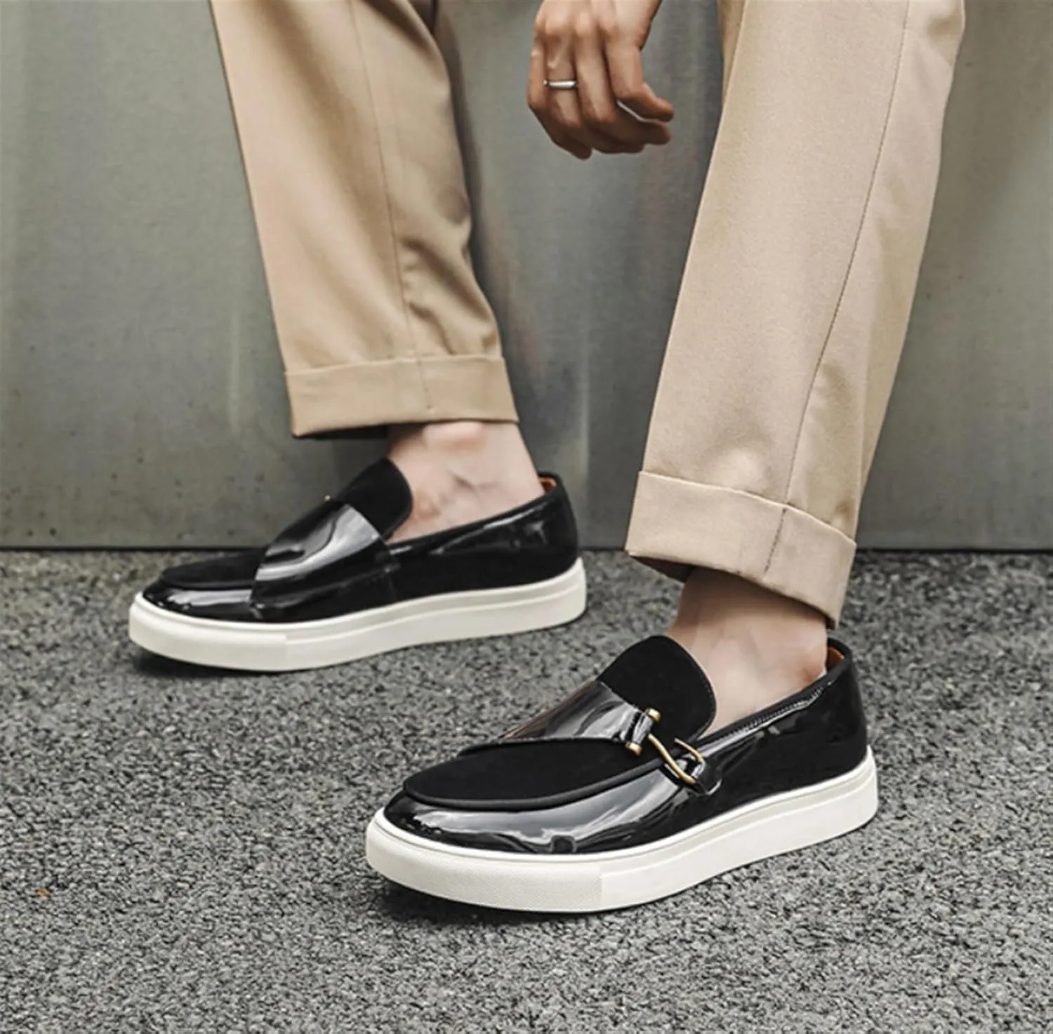 Men's Fashion Suede Leather Slip On Penny Loafers Casual Driving Shoes Flat Fashion Dress Sneakers Comfortable Round Toe Breathable Formal Shoes for Wedding Business