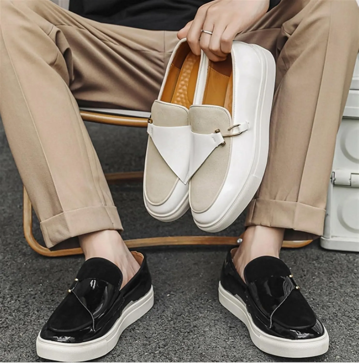 Men's Fashion Suede Leather Slip On Penny Loafers Casual Driving Shoes Flat Fashion Dress Sneakers Comfortable Round Toe Breathable Formal Shoes for Wedding Business