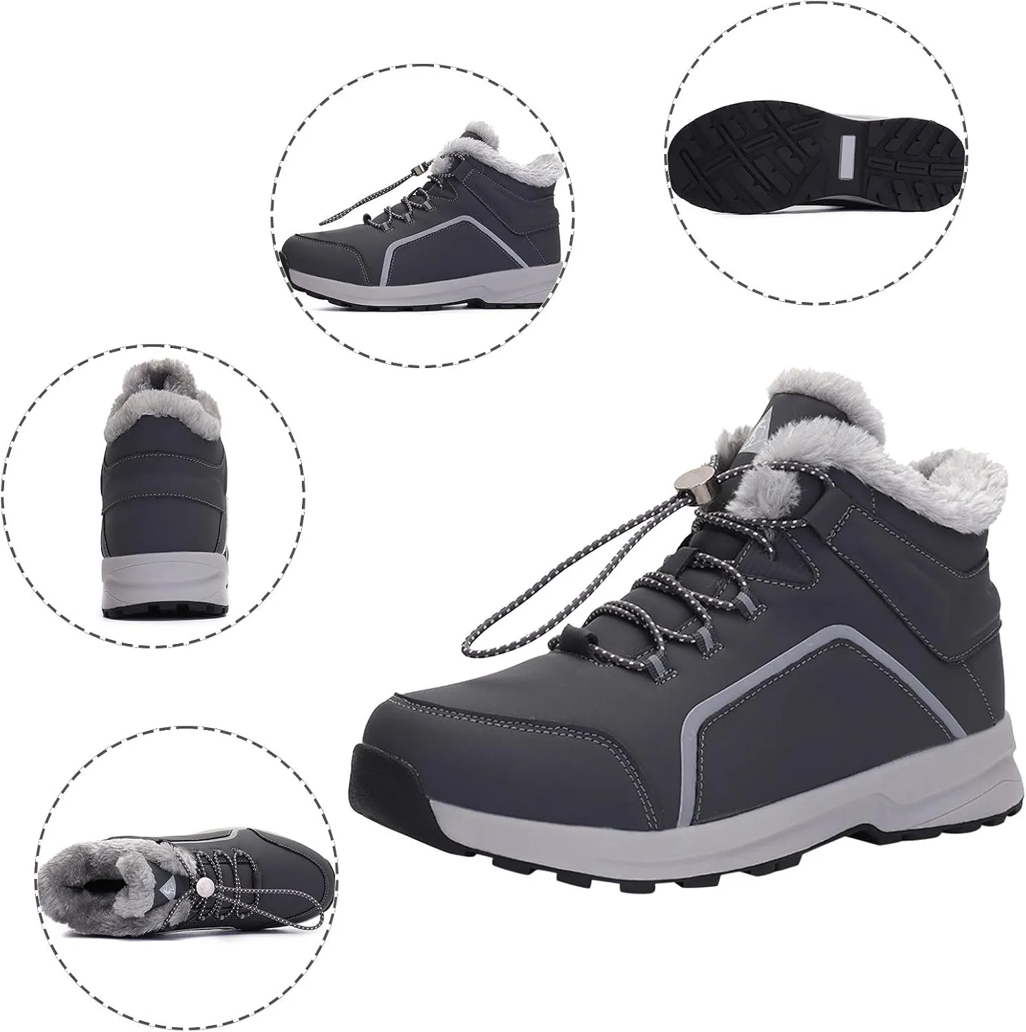 Mens Hiking Boots, Waterproof Snow Boots Comfortable Insulated Fur Boots Outdoor Work Boots Women's Winter Boots