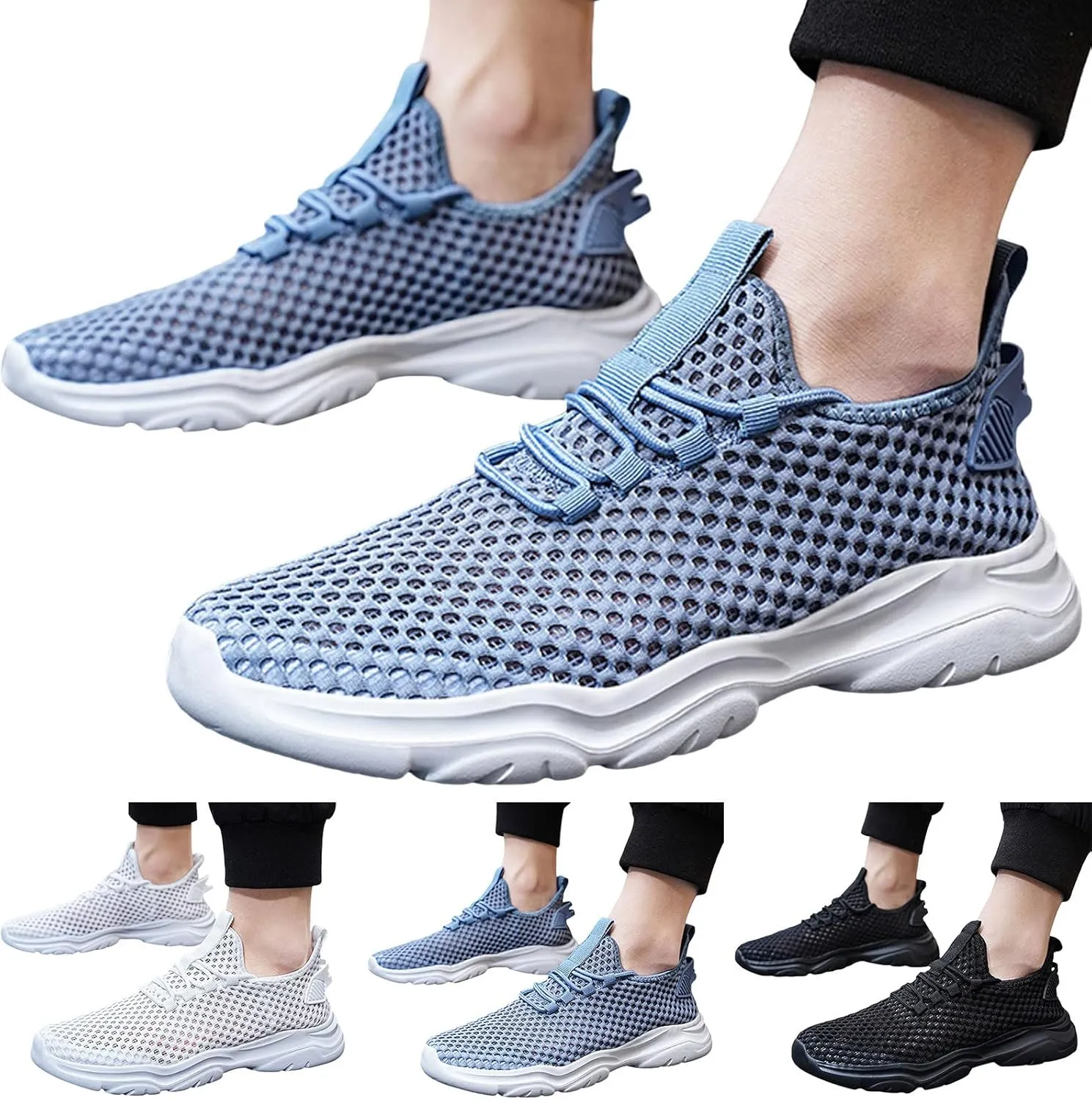 Men's Lightweight Quick Drying Water Shoes Gym Athletic Sport Walking Shoes Mesh Hollow Breathable Cushion Sneakers