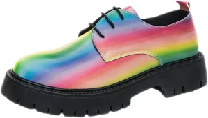 Men's Rainbow Lace Up Lug Sole Platform Oxfords Classic Round Toe Comfort Chunky Heel Anti-Slip Derby Casual Shoes for Business Work Office Dress Shoes
