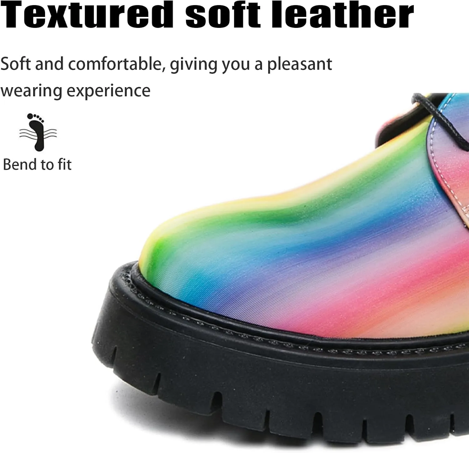 Men's Rainbow Lace Up Lug Sole Platform Oxfords Classic Round Toe Comfort Chunky Heel Anti-Slip Derby Casual Shoes for Business Work Office Dress Shoes