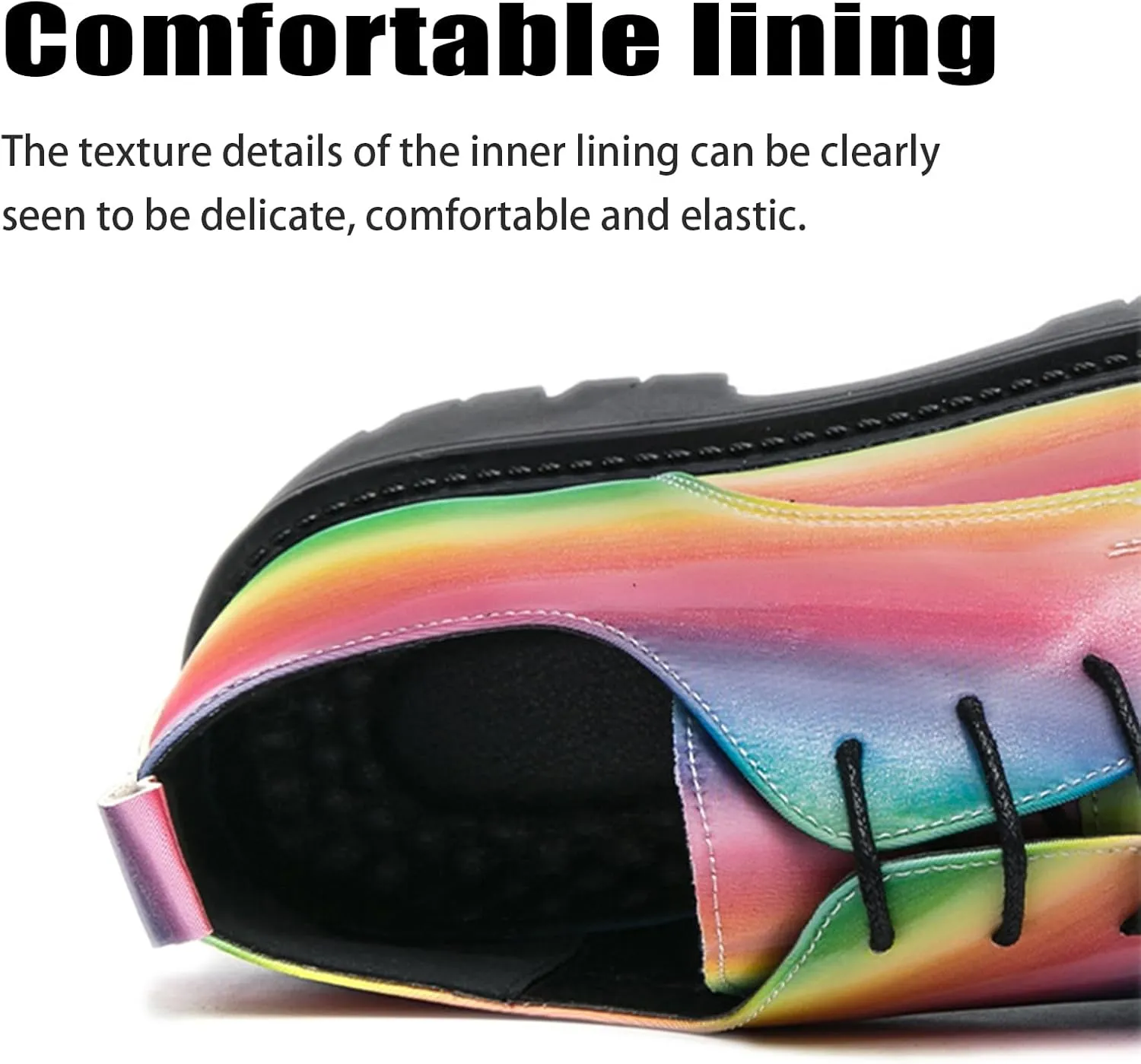 Men's Rainbow Lace Up Lug Sole Platform Oxfords Classic Round Toe Comfort Chunky Heel Anti-Slip Derby Casual Shoes for Business Work Office Dress Shoes