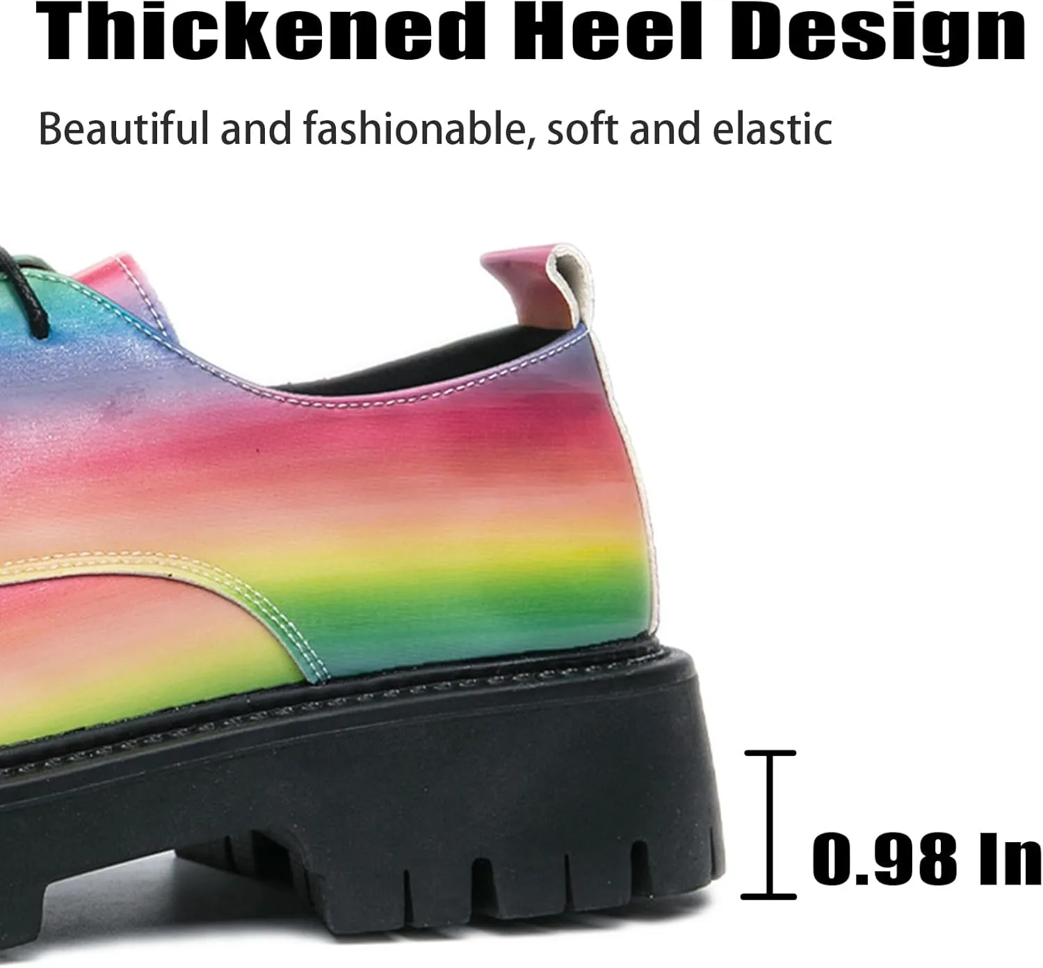 Men's Rainbow Lace Up Lug Sole Platform Oxfords Classic Round Toe Comfort Chunky Heel Anti-Slip Derby Casual Shoes for Business Work Office Dress Shoes