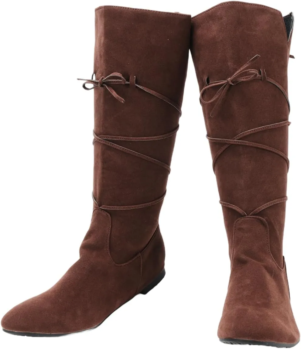 Men's Renaissance Boots Brown Cosplay Halloween Viking Pirate Steampunk Riding Long Boots