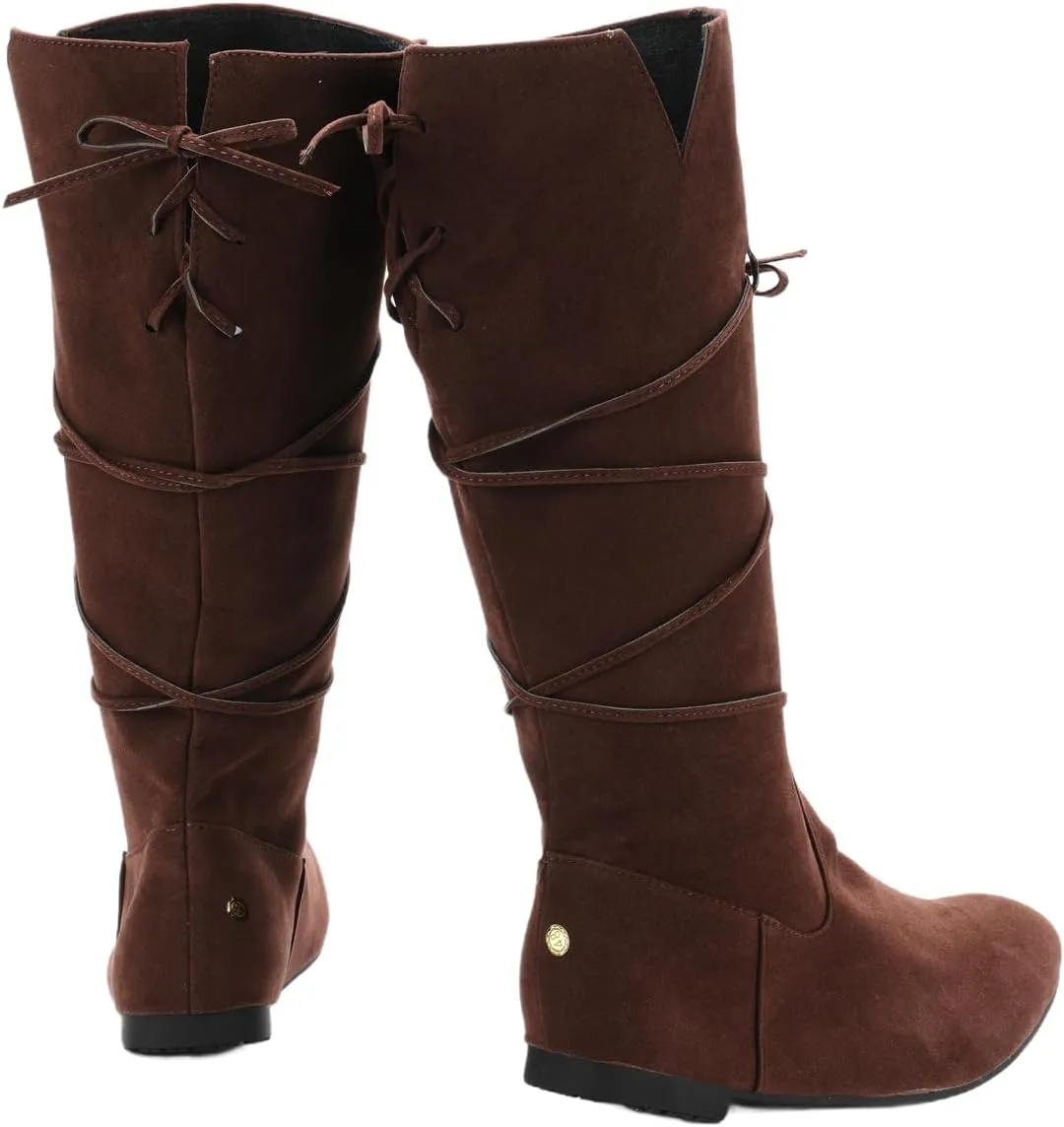 Men's Renaissance Boots Brown Cosplay Halloween Viking Pirate Steampunk Riding Long Boots