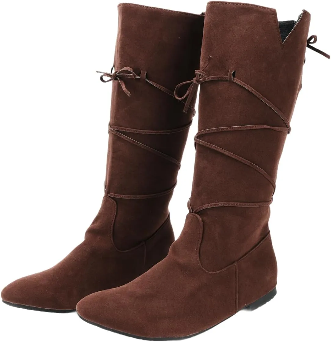 Men's Renaissance Boots Brown Cosplay Halloween Viking Pirate Steampunk Riding Long Boots