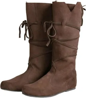 Men's Renaissance Boots Brown Cosplay Halloween Viking Pirate Steampunk Riding Long Boots