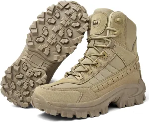 Men's Tactical Boots with Side Zipper, Waterproof Military Combat Boots, Lightweight Comfortable Hiking and Outdoor Boots
