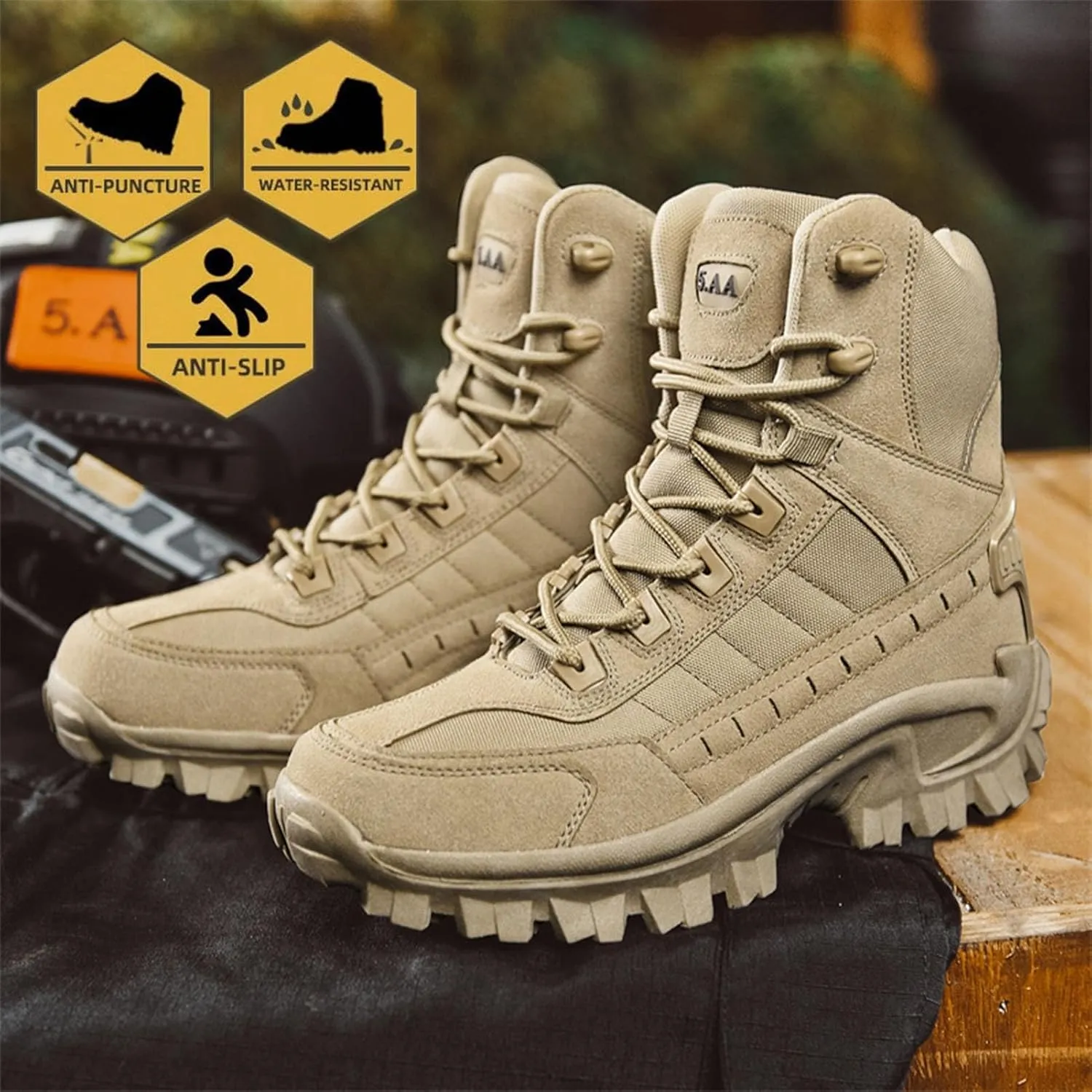 Men's Tactical Boots with Side Zipper, Waterproof Military Combat Boots, Lightweight Comfortable Hiking and Outdoor Boots