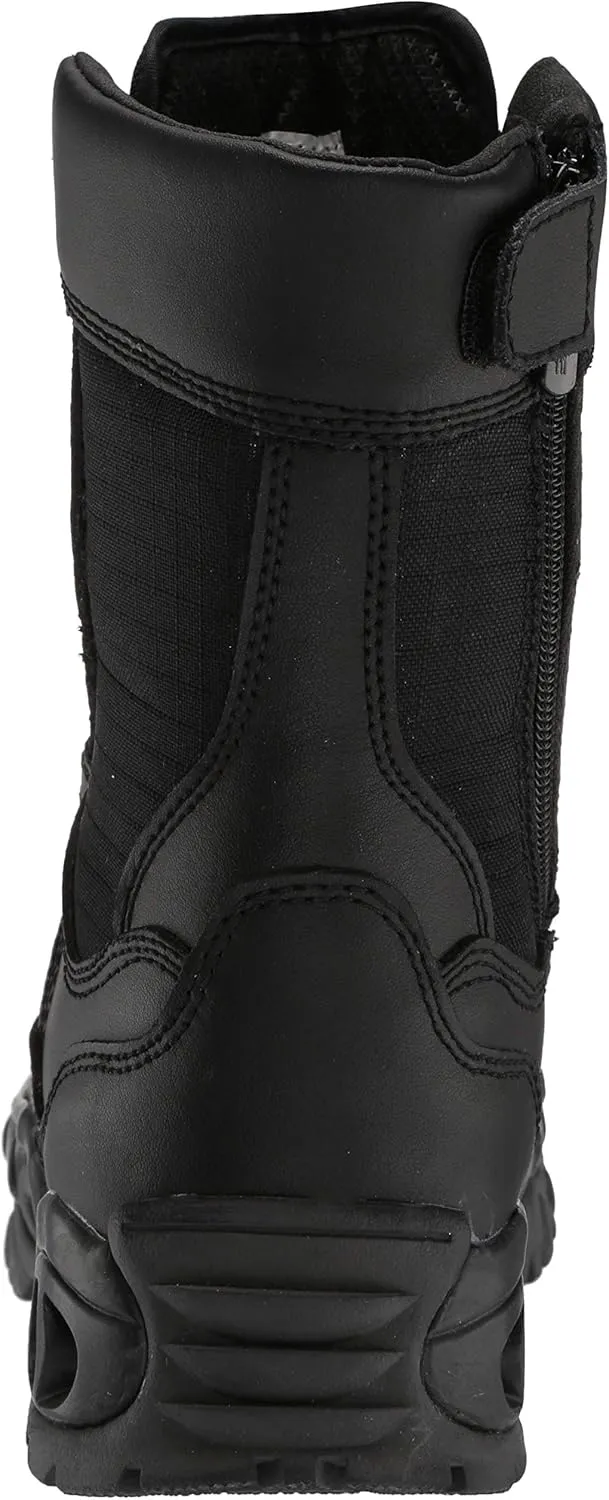 Mens Tactical Steel Toe Work Boots The Ghost 8 with Zipper - Black Leather Oil & Slip Resistant Boots