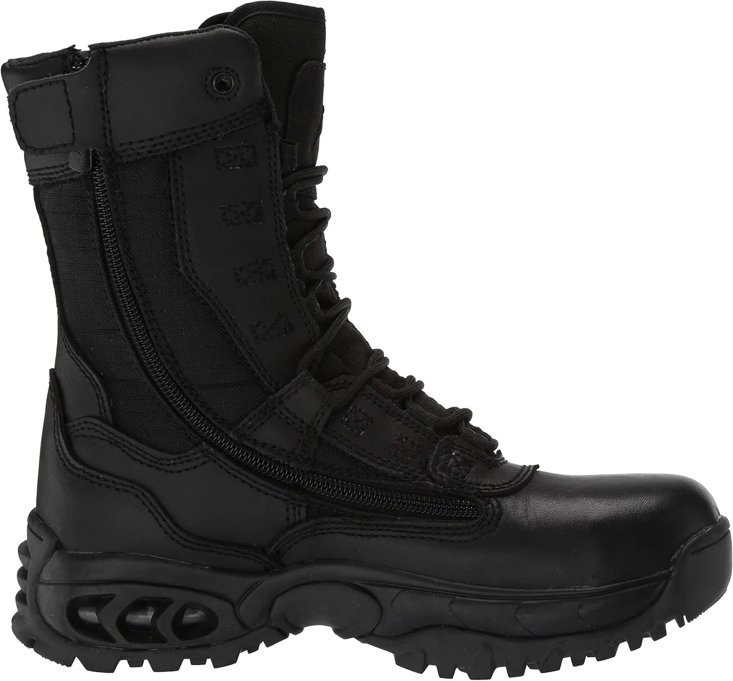 Mens Tactical Steel Toe Work Boots The Ghost 8 with Zipper - Black Leather Oil & Slip Resistant Boots