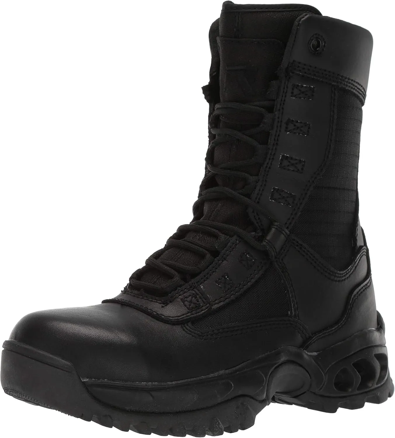 Mens Tactical Steel Toe Work Boots The Ghost 8 with Zipper - Black Leather Oil & Slip Resistant Boots