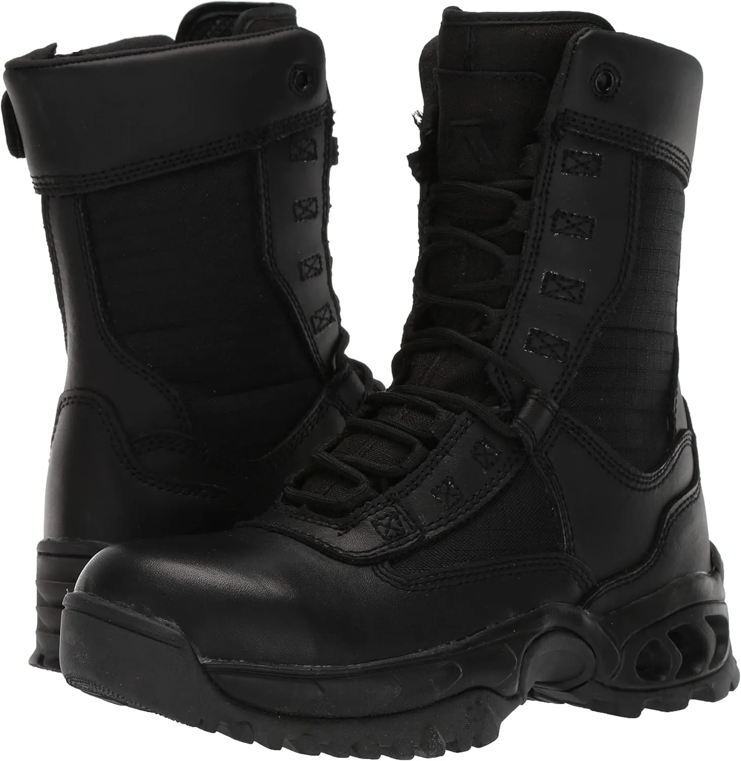 Mens Tactical Steel Toe Work Boots The Ghost 8 with Zipper - Black Leather Oil & Slip Resistant Boots