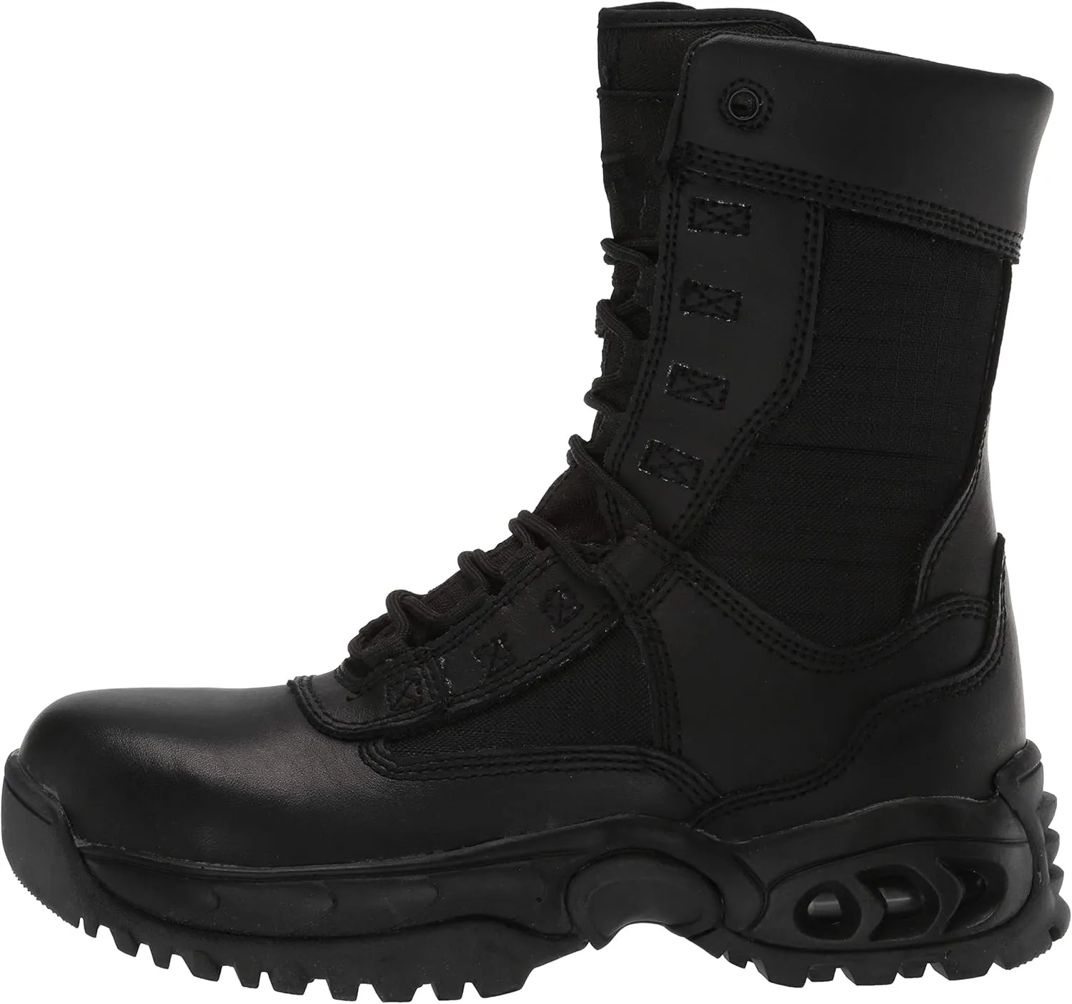 Mens Tactical Steel Toe Work Boots The Ghost 8 with Zipper - Black Leather Oil & Slip Resistant Boots