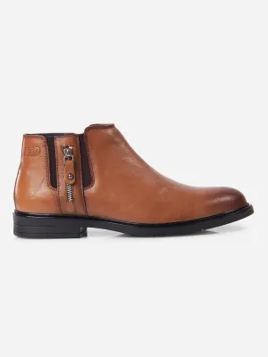 Men's Tan Round Toe Casual Slip On Boots (ID2273)