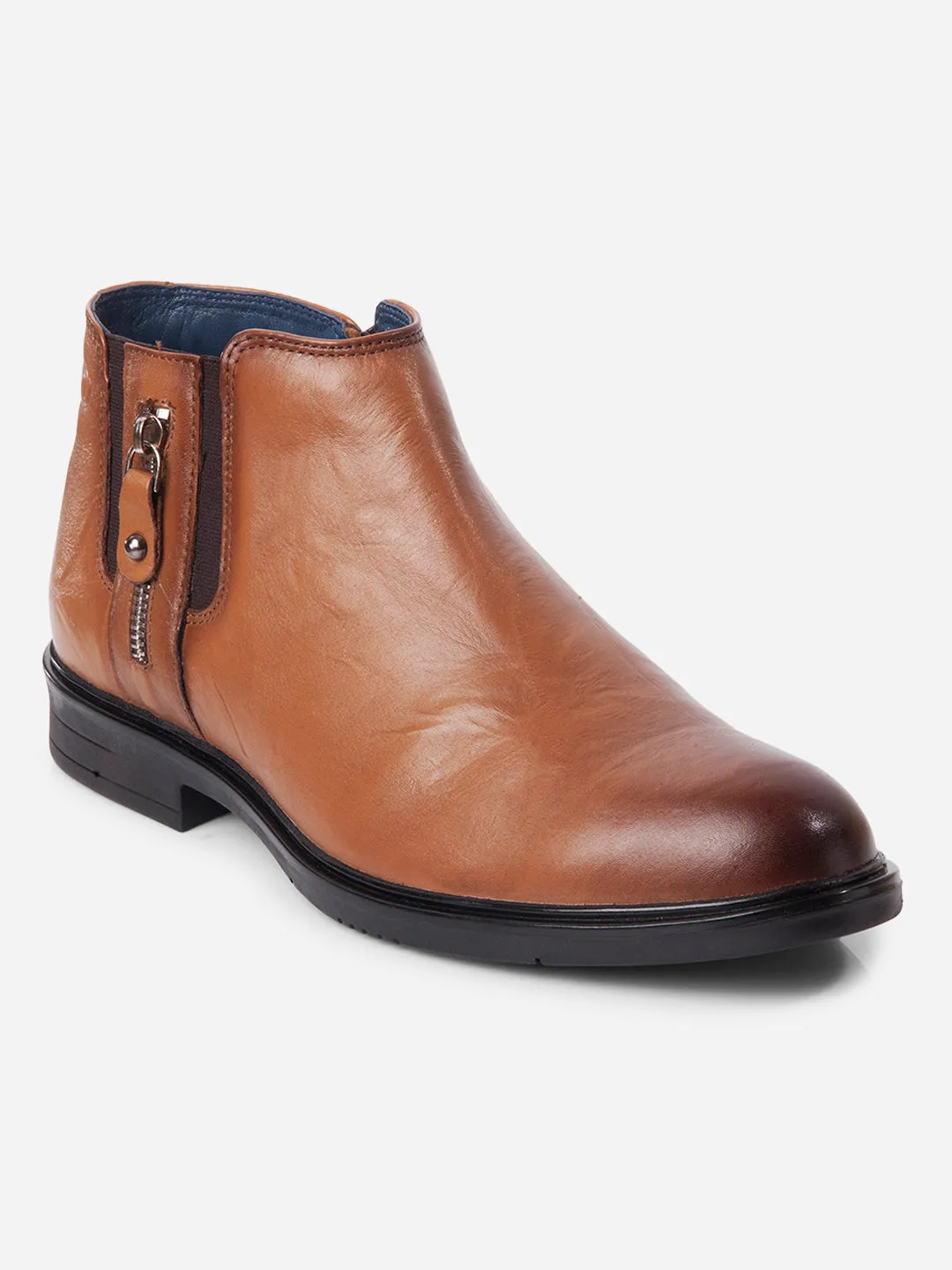 Men's Tan Round Toe Casual Slip On Boots (ID2273)