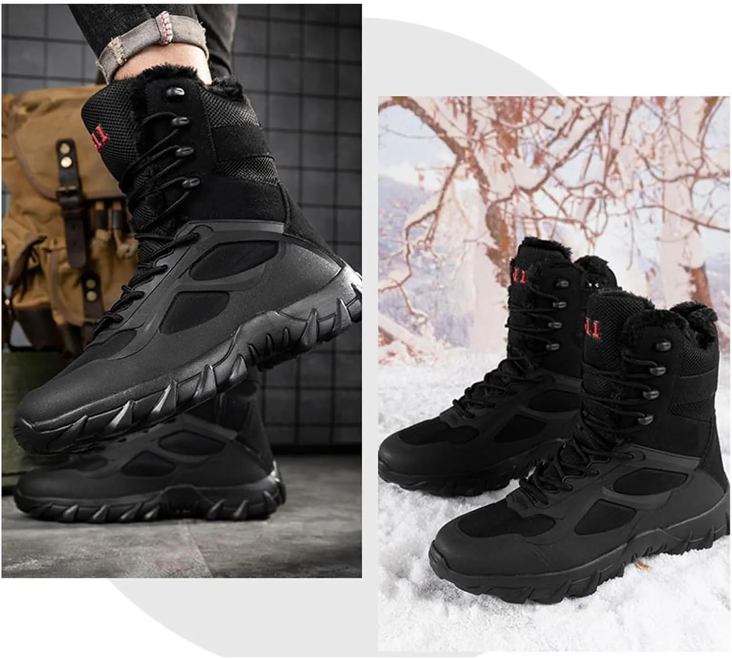 Men's Winter Warm High Top Side Zip Military Durable Boots, Resistant Combat Sneakers Shoes Wide Toe Box, Waterproof Combat Tactical Boots, for Hiking, Motorcycle, Army Training