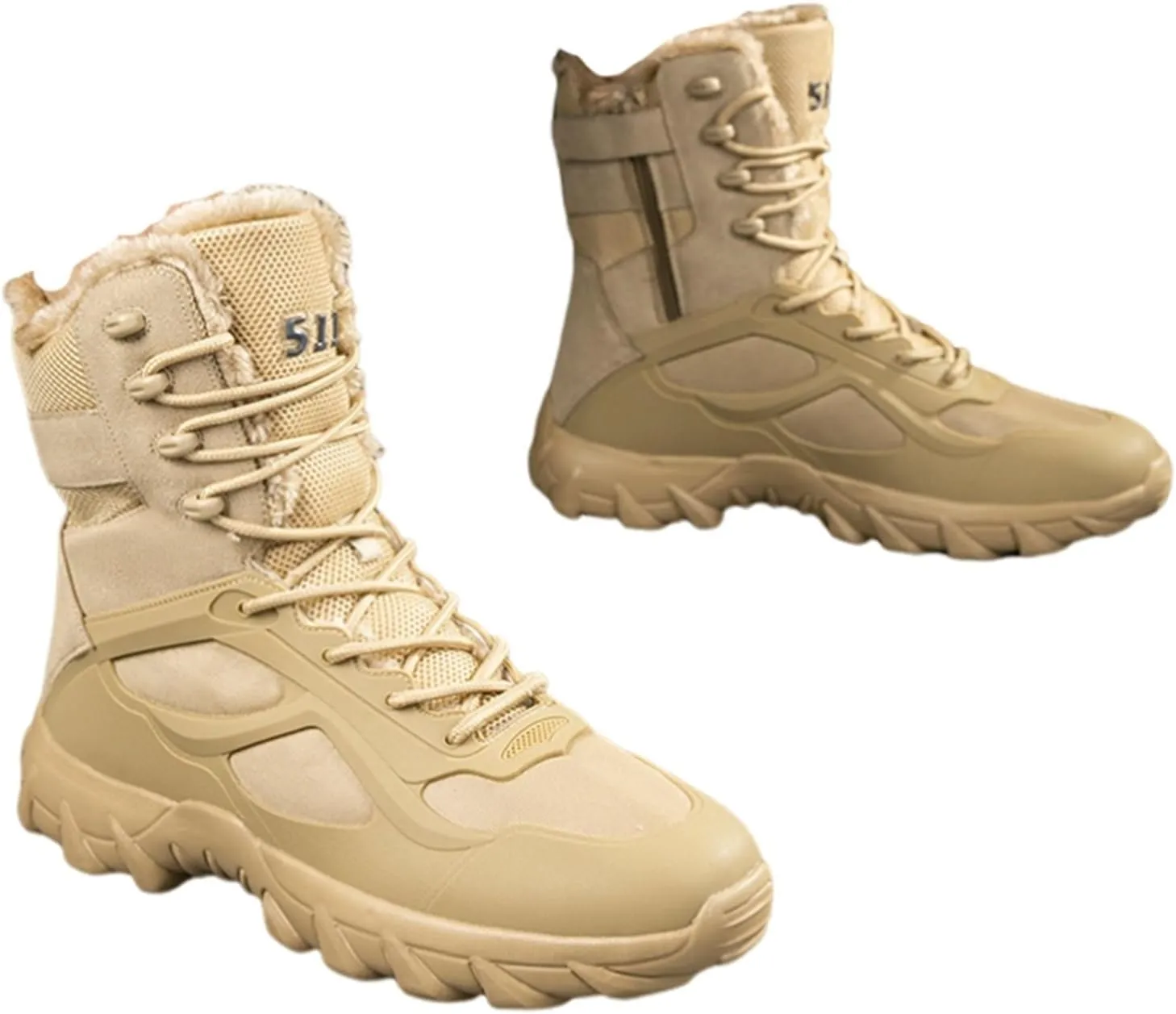 Men's Winter Warm High Top Side Zip Military Durable Boots, Resistant Combat Sneakers Shoes Wide Toe Box, Waterproof Combat Tactical Boots, for Hiking, Motorcycle, Army Training
