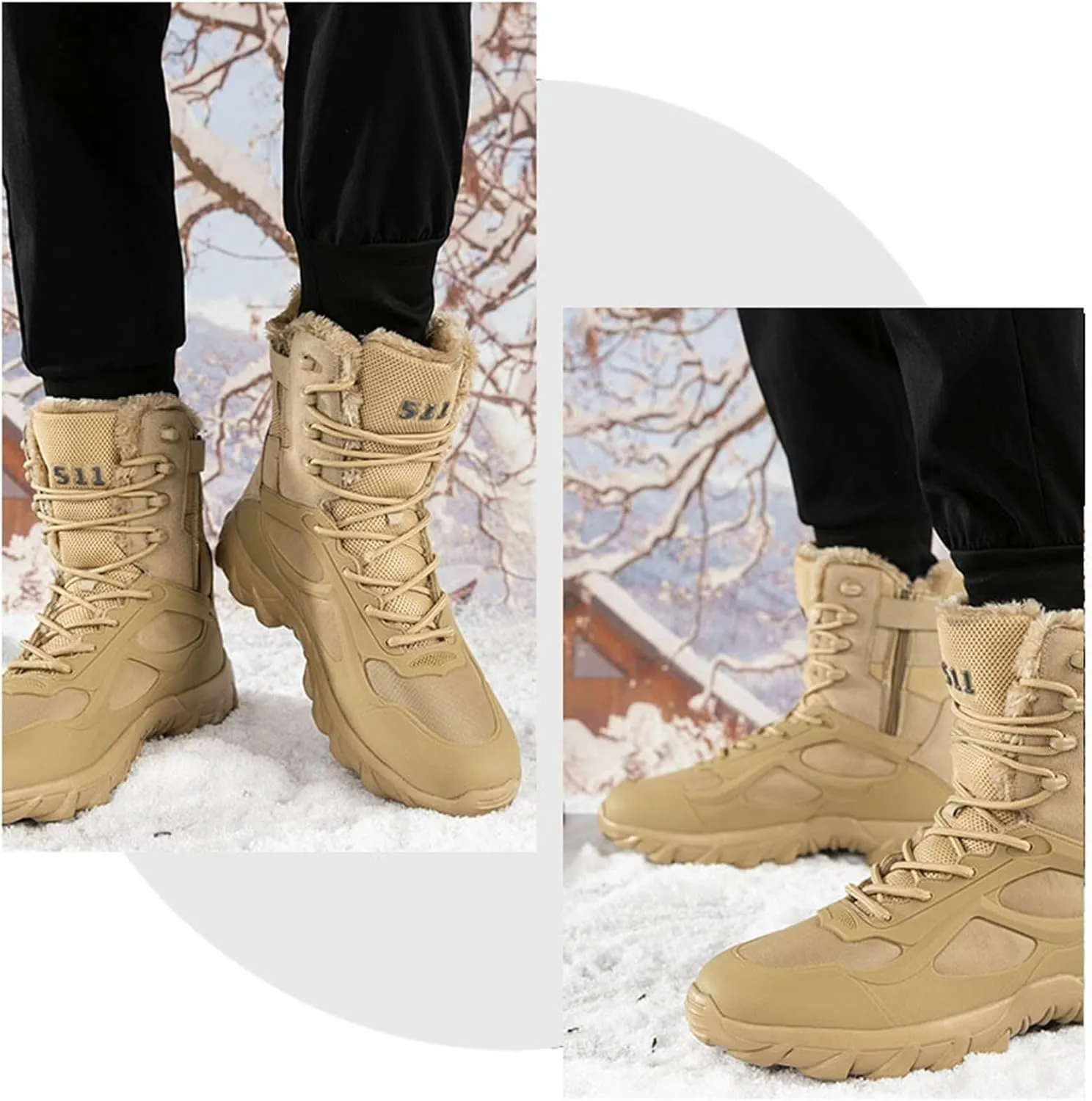 Men's Winter Warm High Top Side Zip Military Durable Boots, Resistant Combat Sneakers Shoes Wide Toe Box, Waterproof Combat Tactical Boots, for Hiking, Motorcycle, Army Training