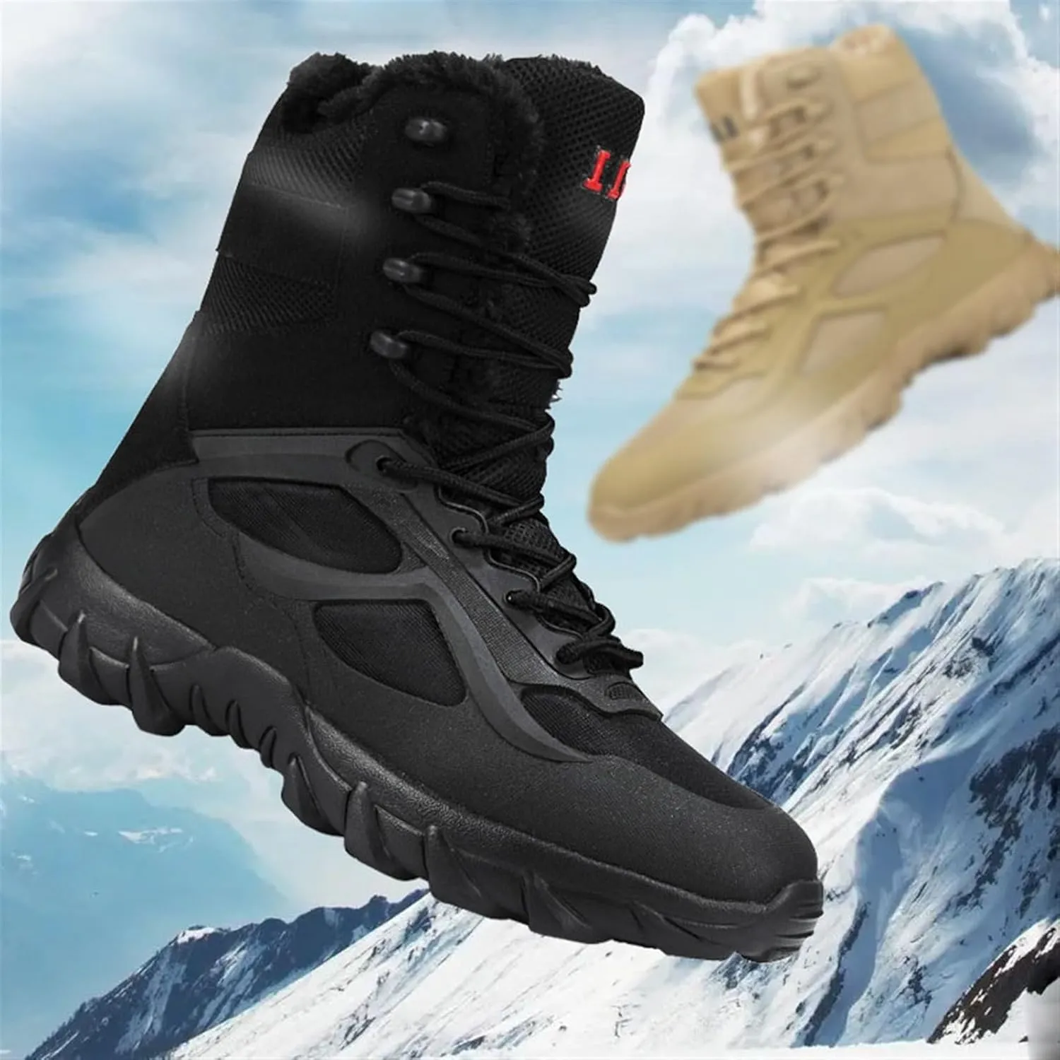 Men's Winter Warm High Top Side Zip Military Durable Boots, Resistant Combat Sneakers Shoes Wide Toe Box, Waterproof Combat Tactical Boots, for Hiking, Motorcycle, Army Training