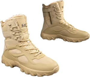 Men's Winter Warm High Top Side Zip Military Durable Boots, Resistant Combat Sneakers Shoes Wide Toe Box, Waterproof Combat Tactical Boots, for Hiking, Motorcycle, Army Training