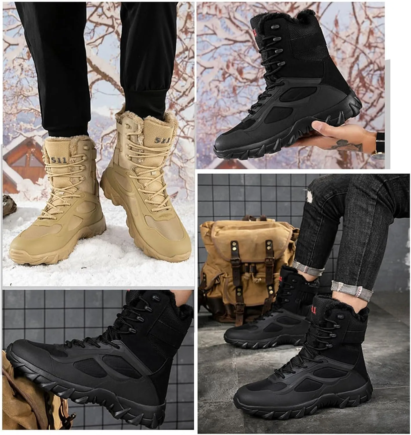 Men's Winter Warm High Top Side Zip Military Durable Boots, Resistant Combat Sneakers Shoes Wide Toe Box, Waterproof Combat Tactical Boots, for Hiking, Motorcycle, Army Training