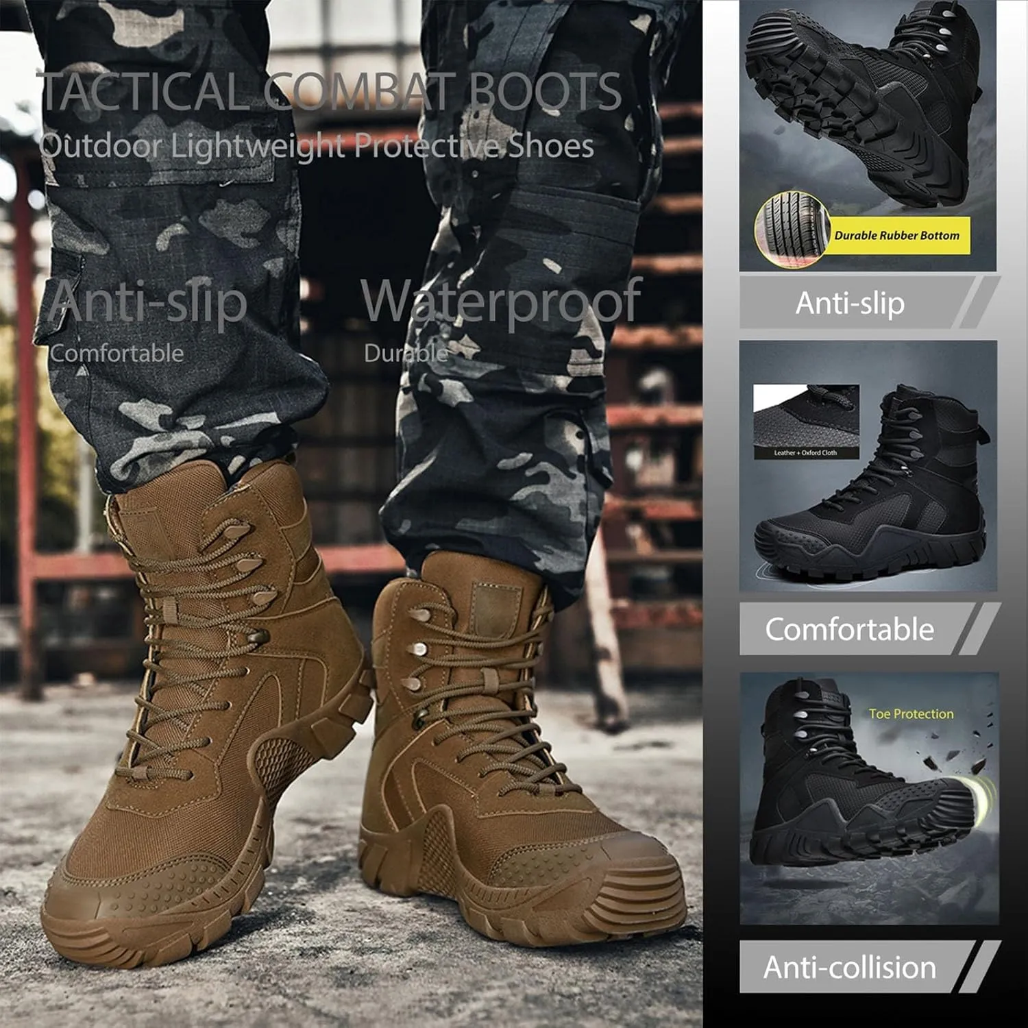 Military Tactical Boots for Men | Waterproof, Slip-Resistant, Breathable Combat Boots for Hiking, Trekking, & Work