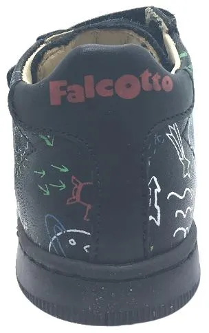 Naturino Boy's and Girl's 9121 Black Falcotto Star Space Planet Leather Hook and Loop Sneakers