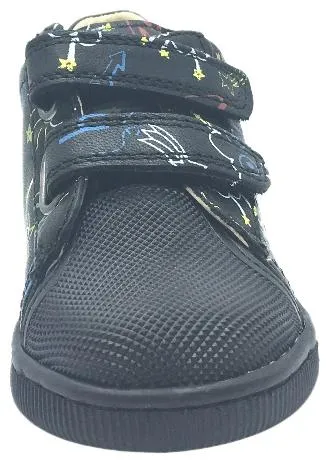Naturino Boy's and Girl's 9121 Black Falcotto Star Space Planet Leather Hook and Loop Sneakers