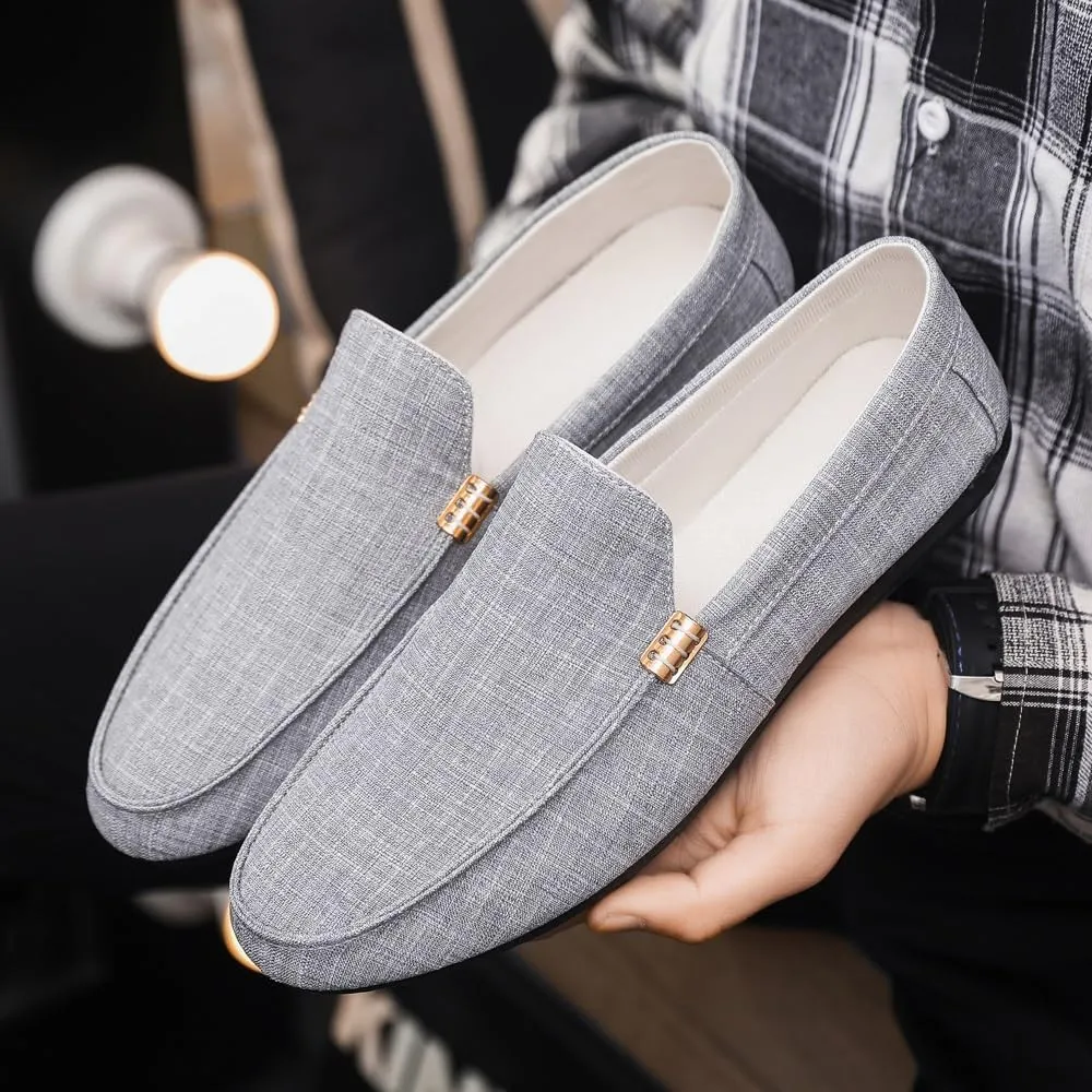 New Mens Loafers Shoe Round Toe Suede Solid Color Cloth Shoes Flat Heel Lightweight Resistant Casual Slip On