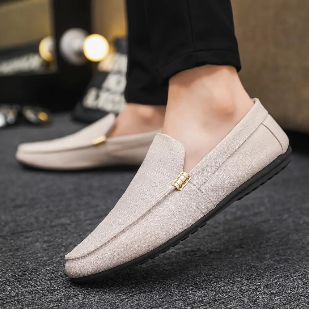 New Mens Loafers Shoe Round Toe Suede Solid Color Cloth Shoes Flat Heel Lightweight Resistant Casual Slip On