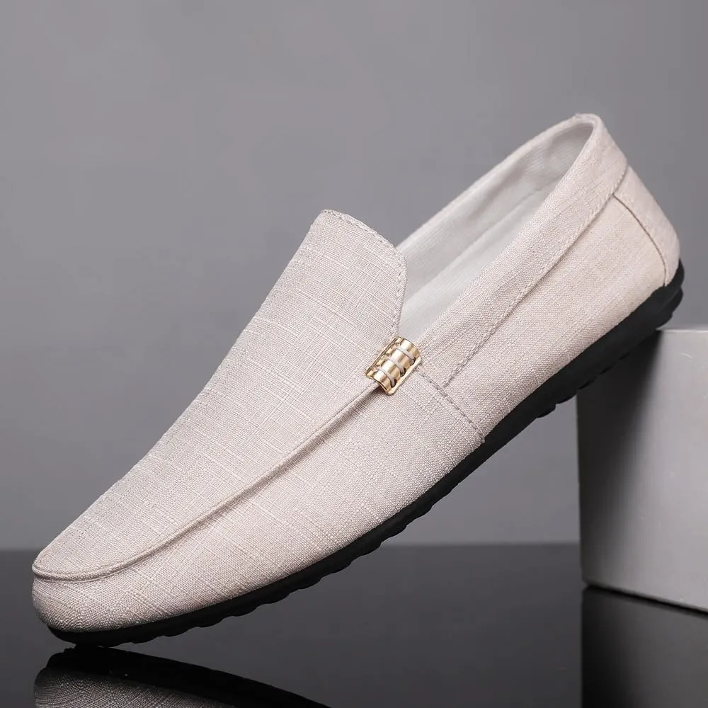 New Mens Loafers Shoe Round Toe Suede Solid Color Cloth Shoes Flat Heel Lightweight Resistant Casual Slip On