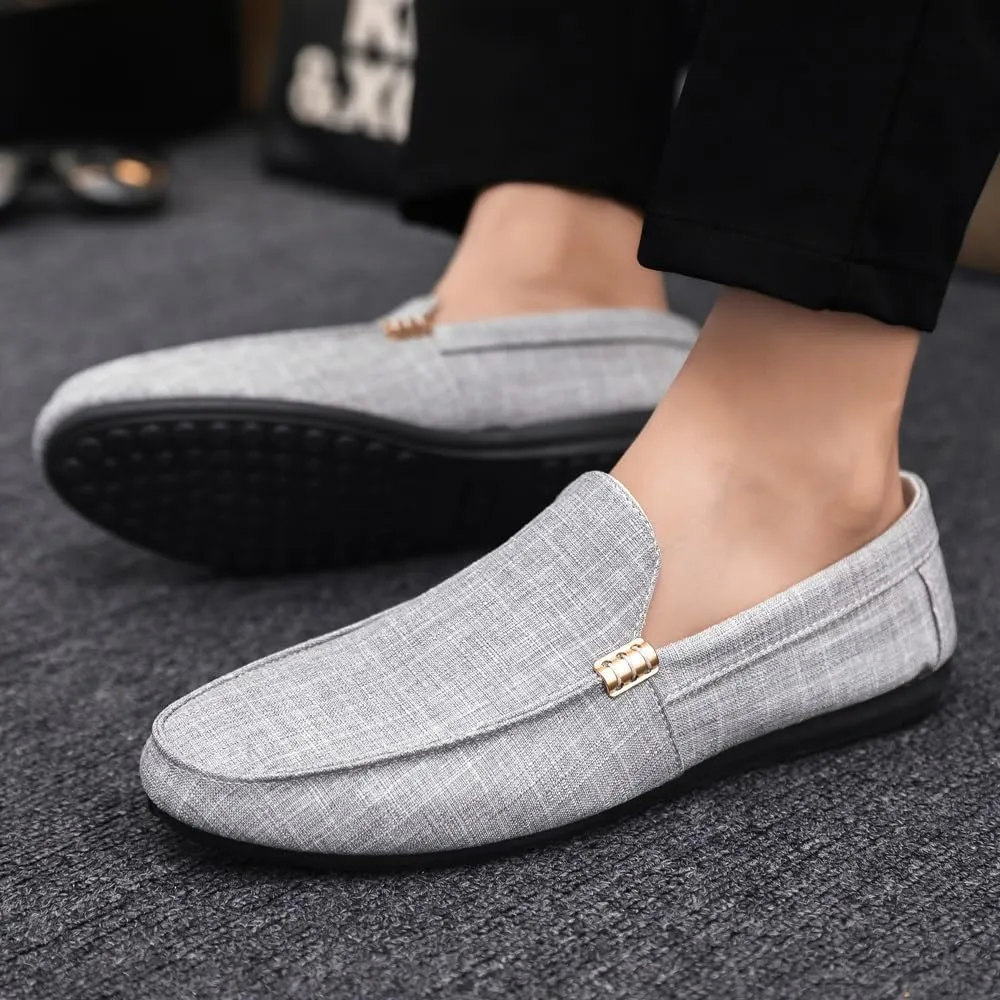 New Mens Loafers Shoe Round Toe Suede Solid Color Cloth Shoes Flat Heel Lightweight Resistant Casual Slip On