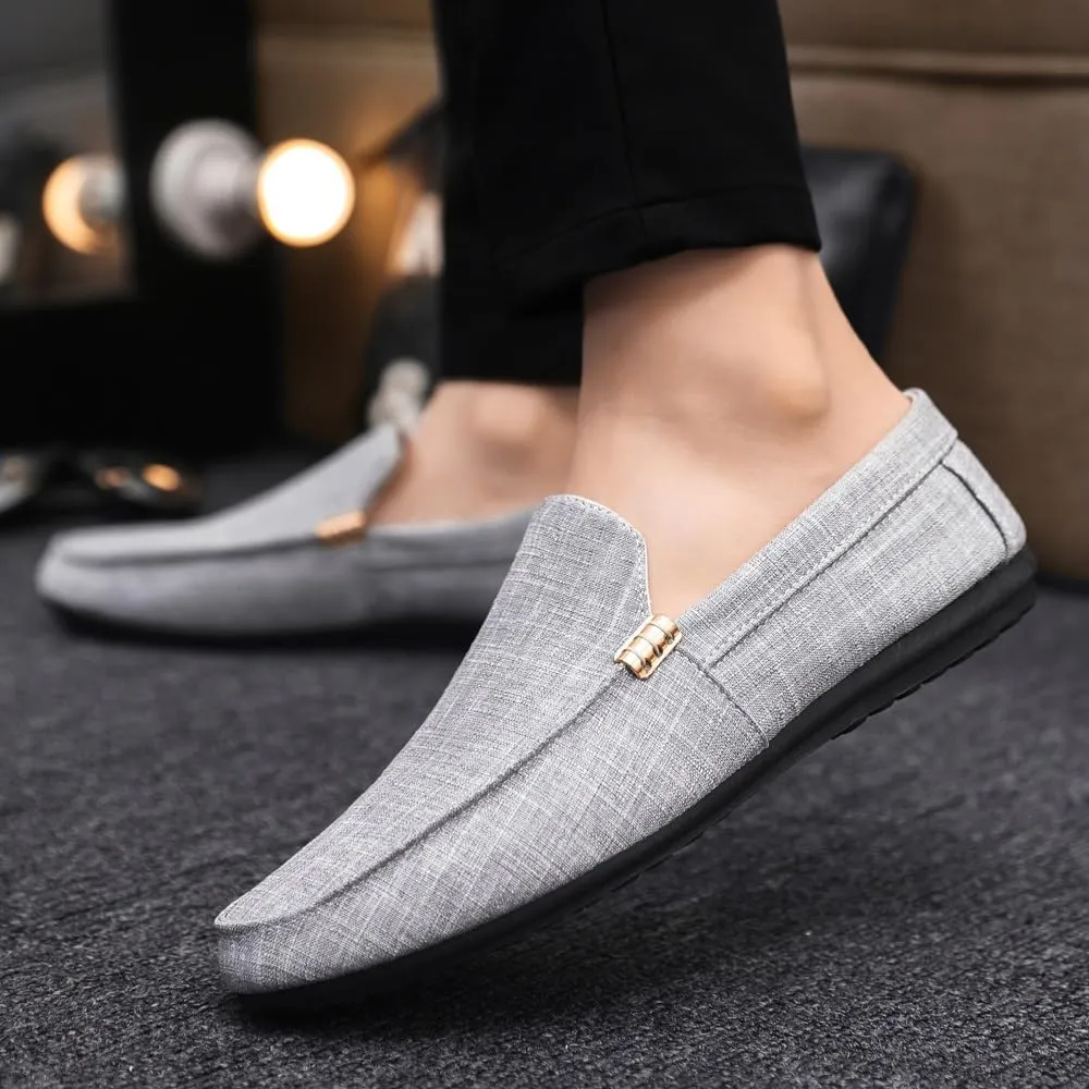 New Mens Loafers Shoe Round Toe Suede Solid Color Cloth Shoes Flat Heel Lightweight Resistant Casual Slip On