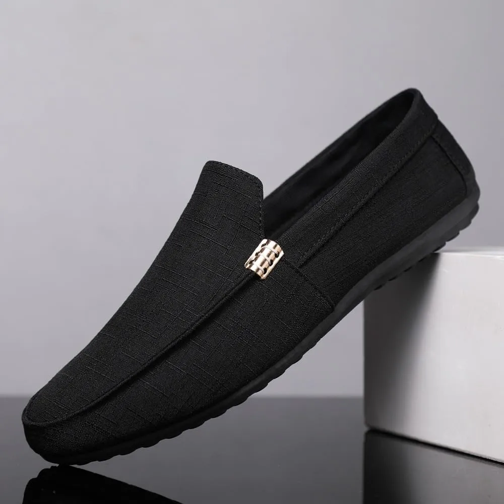 New Mens Loafers Shoe Round Toe Suede Solid Color Cloth Shoes Flat Heel Lightweight Resistant Casual Slip On