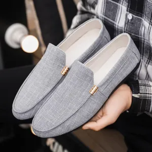 New Mens Loafers Shoe Round Toe Suede Solid Color Cloth Shoes Flat Heel Lightweight Resistant Casual Slip On
