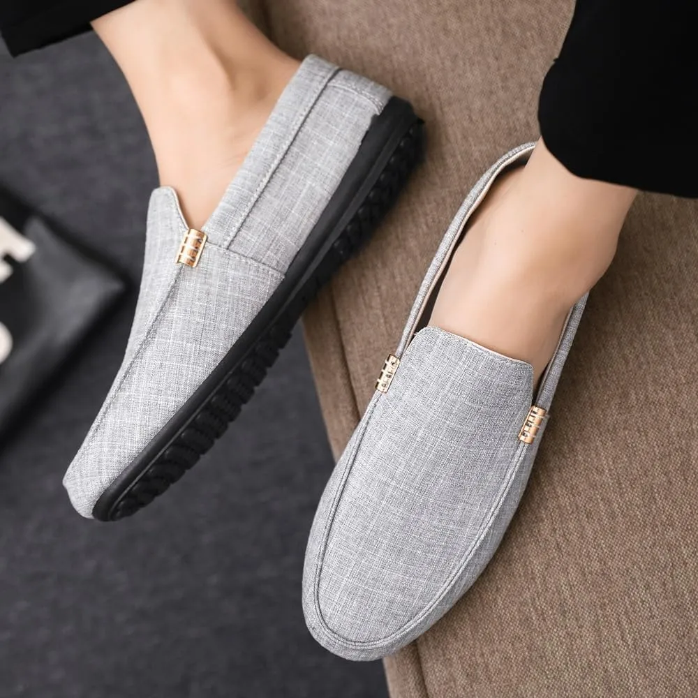 New Mens Loafers Shoe Round Toe Suede Solid Color Cloth Shoes Flat Heel Lightweight Resistant Casual Slip On