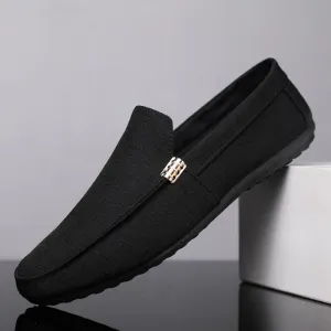 New Mens Loafers Shoe Round Toe Suede Solid Color Cloth Shoes Flat Heel Lightweight Resistant Casual Slip On
