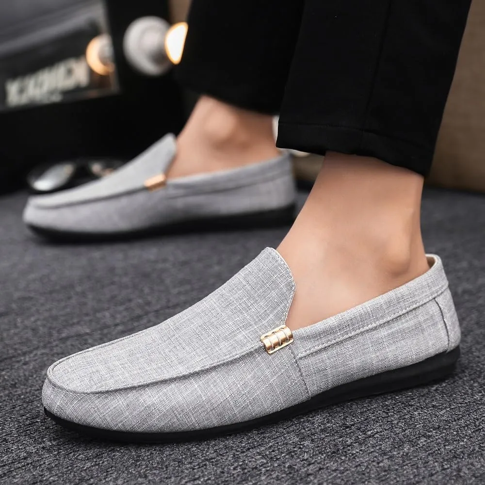 New Mens Loafers Shoe Round Toe Suede Solid Color Cloth Shoes Flat Heel Lightweight Resistant Casual Slip On