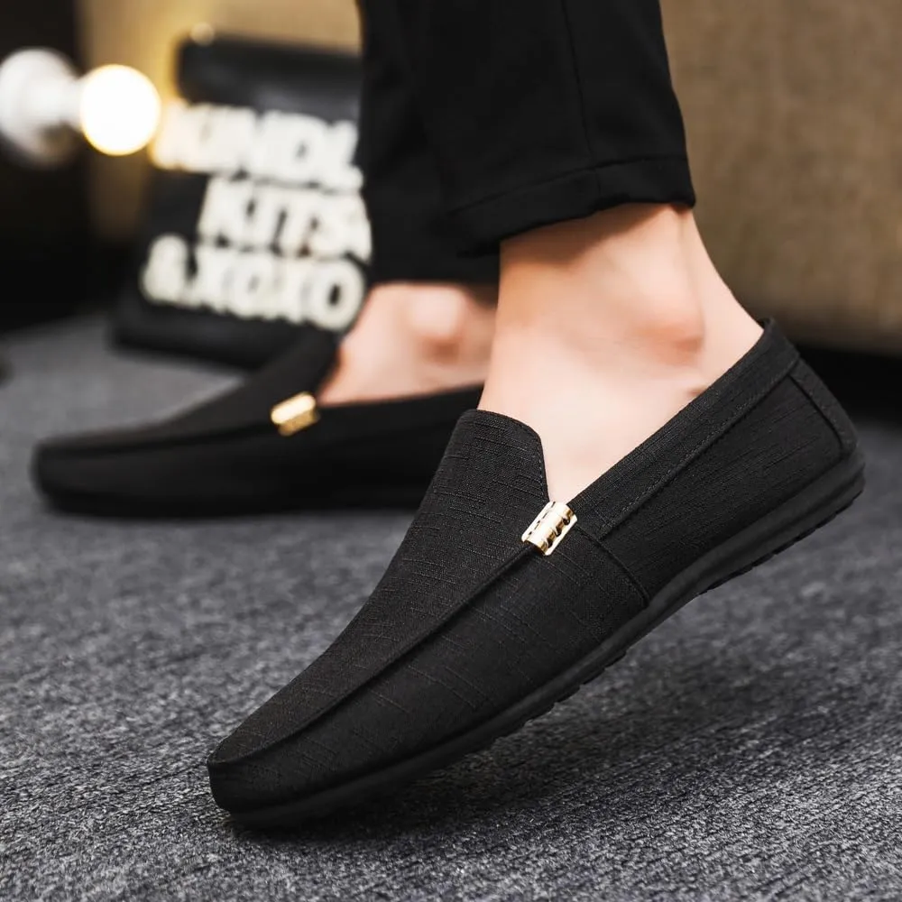 New Mens Loafers Shoe Round Toe Suede Solid Color Cloth Shoes Flat Heel Lightweight Resistant Casual Slip On