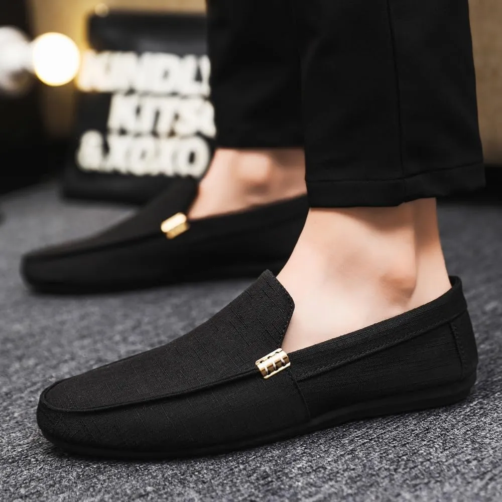 New Mens Loafers Shoe Round Toe Suede Solid Color Cloth Shoes Flat Heel Lightweight Resistant Casual Slip On
