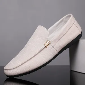 New Mens Loafers Shoe Round Toe Suede Solid Color Cloth Shoes Flat Heel Lightweight Resistant Casual Slip On