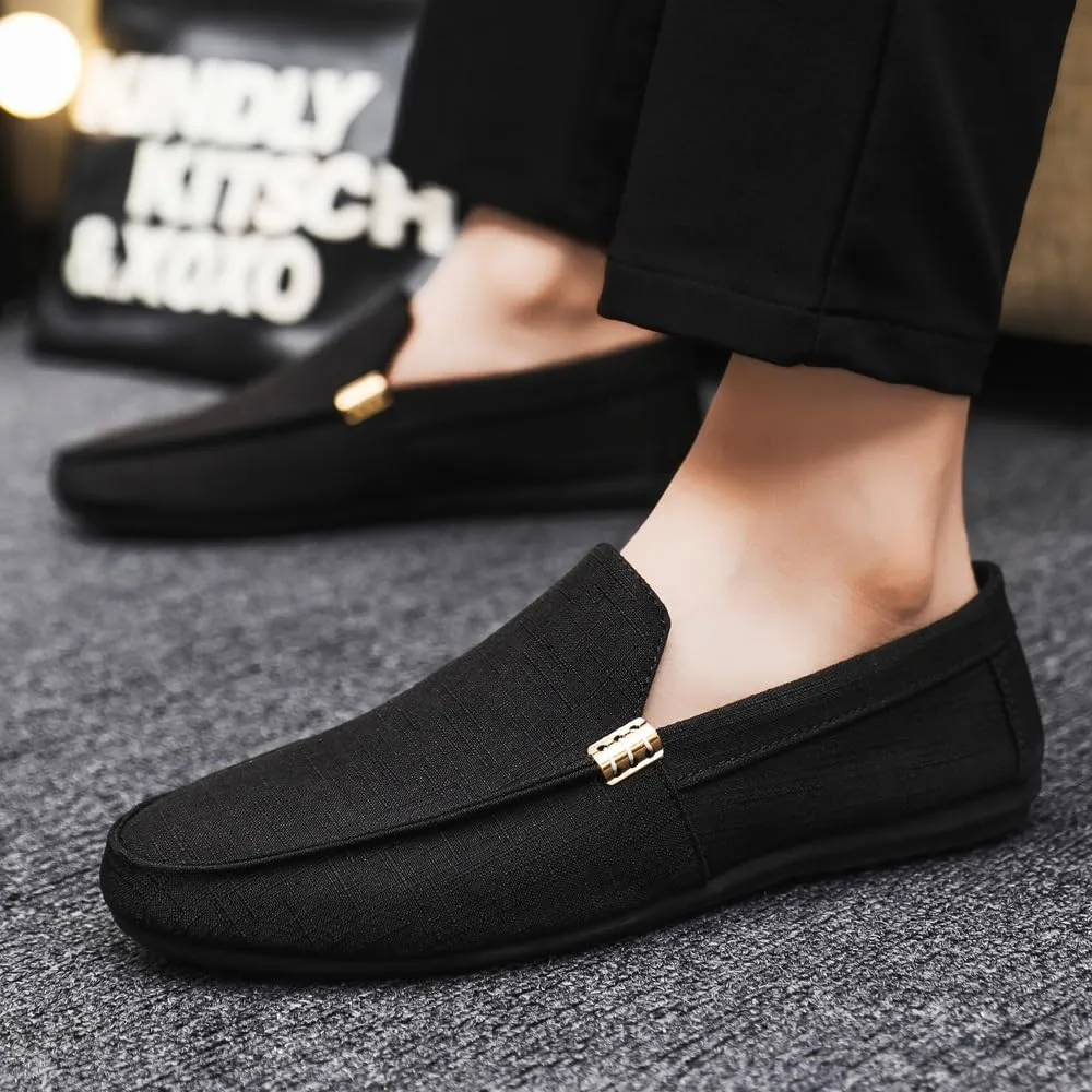 New Mens Loafers Shoe Round Toe Suede Solid Color Cloth Shoes Flat Heel Lightweight Resistant Casual Slip On