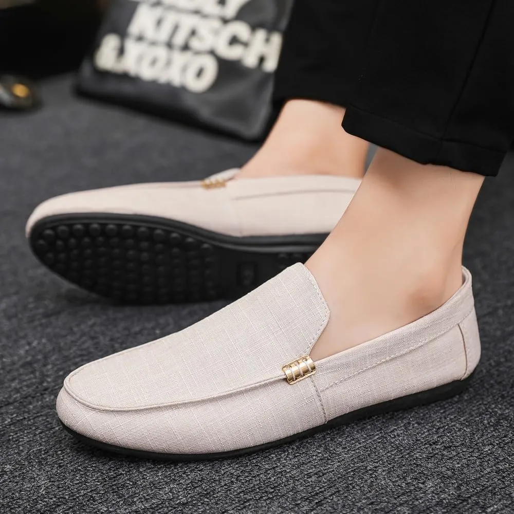New Mens Loafers Shoe Round Toe Suede Solid Color Cloth Shoes Flat Heel Lightweight Resistant Casual Slip On
