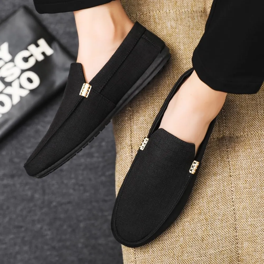New Mens Loafers Shoe Round Toe Suede Solid Color Cloth Shoes Flat Heel Lightweight Resistant Casual Slip On