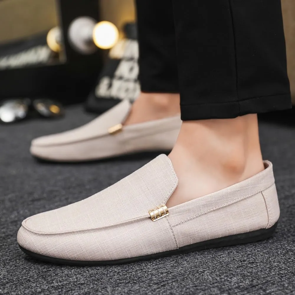 New Mens Loafers Shoe Round Toe Suede Solid Color Cloth Shoes Flat Heel Lightweight Resistant Casual Slip On