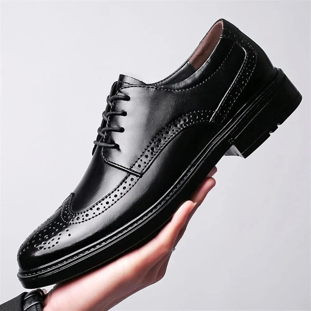 New Oxford Shoes for Men Lace Up Burnished Toe Brogue Embossed Wing tip Derby Shoes Rubber Sole Block Heel Anti-Slip Non Slip Low Top Business